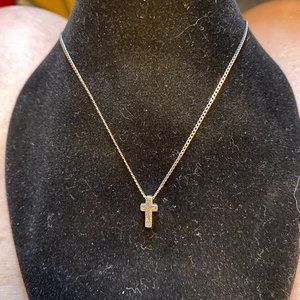.925 STERLING SILVER Tiny Cross necklace 16 " chain